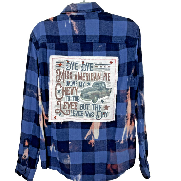 George Other - Men's Flannel Button Down Shirt Size Large Upcycled Bleached Chevrolet See Back